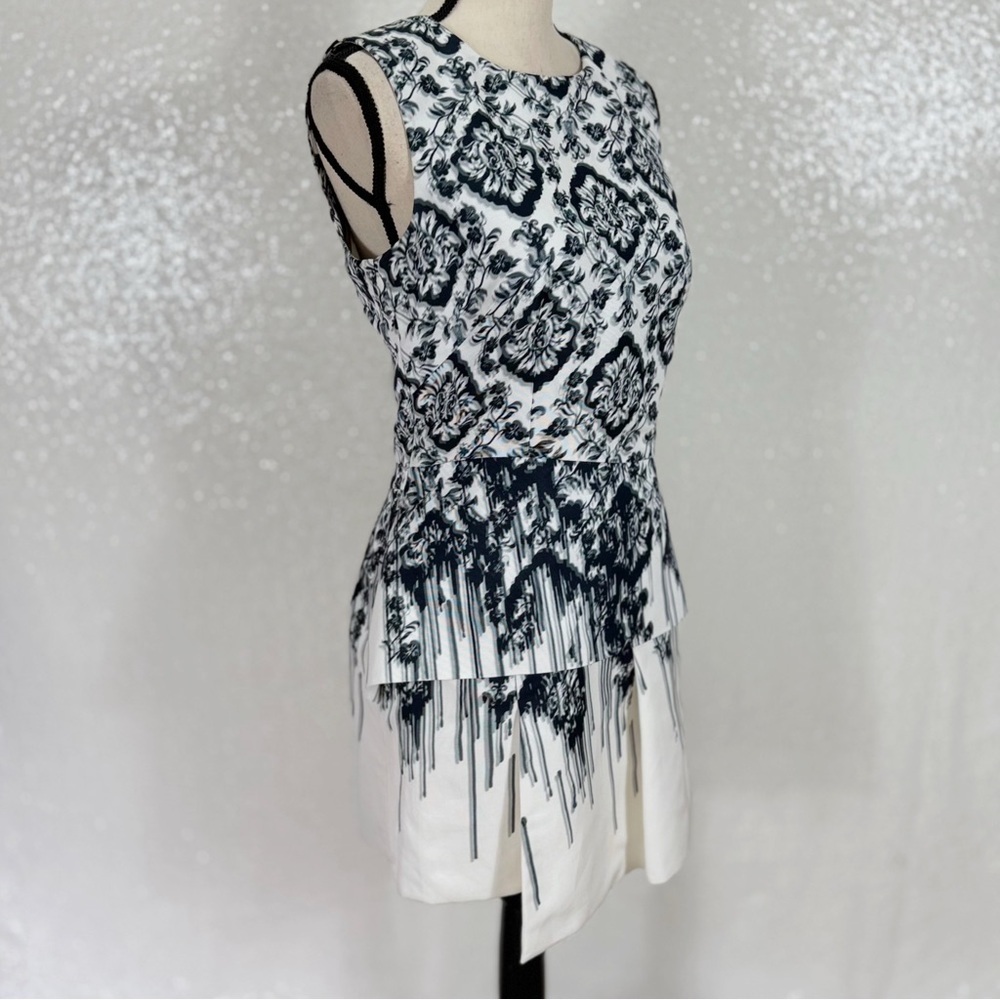 Alexander McQueen IT42 Sleeveless Peplum Mini Dress • Black White Floral Print 6 - Picture 7 of 14